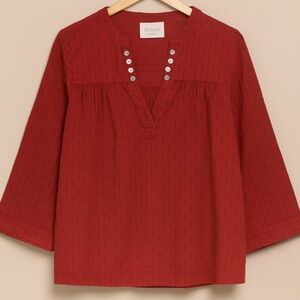 Wrap London Deep Red Cotton Blouse NWT